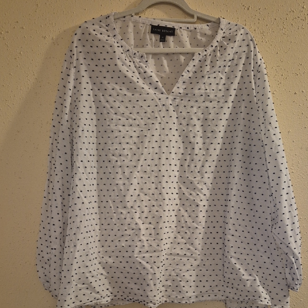 Lane Bryant White Blouse with Black Dot Print